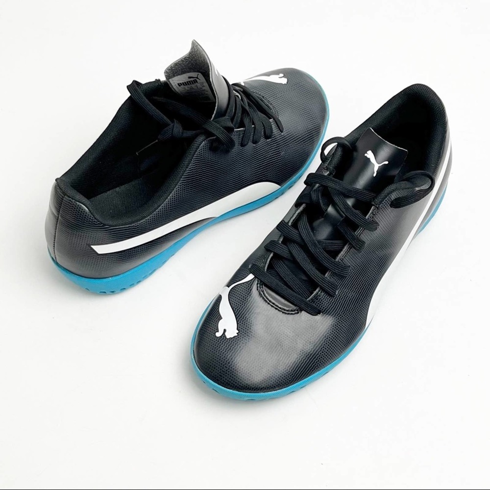 PUMA Azur Rapido IT Black And Blue Lightweight Athletic Turf Shoes, Size 8
